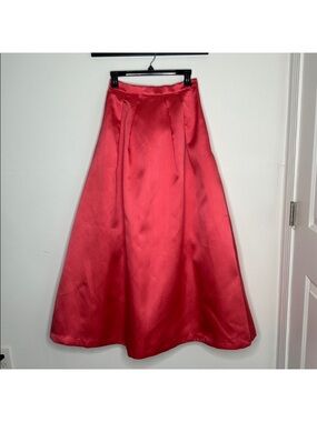 High-Waist Red Satin A-Line Maxi Skirt